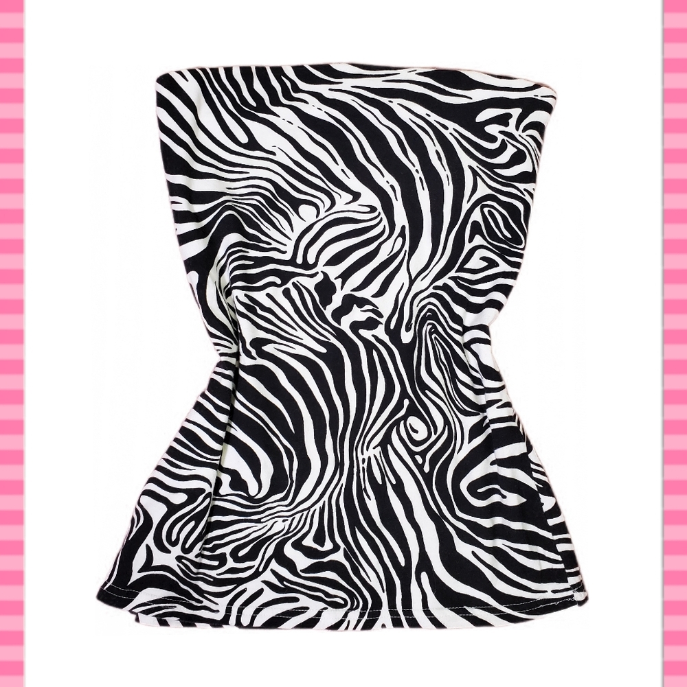 Zebra Print Strapless Tube Top - Black & White Animal Crop Top Shirt